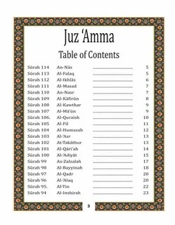 Juz Amma Surahs List 
